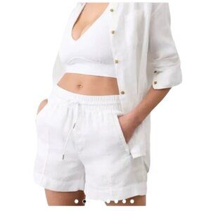 Women's Plus 14 Athleta Retreat Linen Shorts White Drawstring‎ Elastic Waist